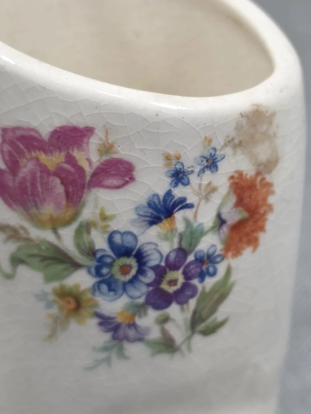 Vintage Ceramic Boot Vase Floral Crackle Glaze Cottagecore Decor